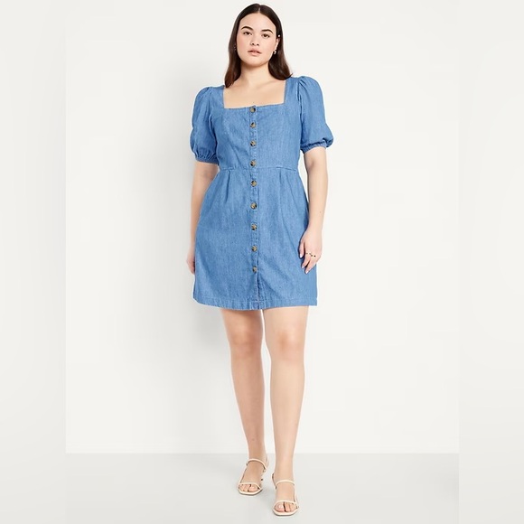 Old Navy Blue Puff Sleeve Jean Mini Dress - Picture 1 of 4